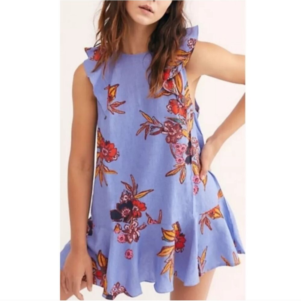 Free People Summer in Tulum Tunic Mini Dress XS NWT Bluebell Floral